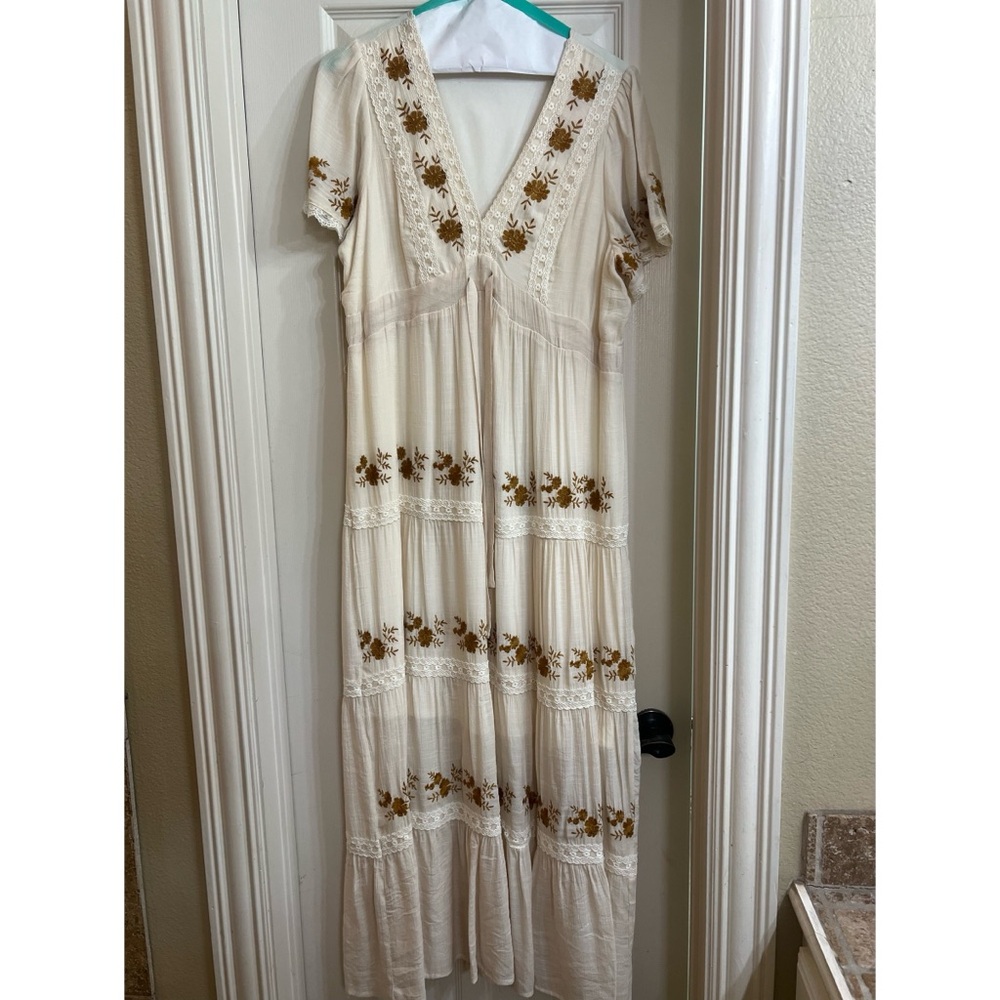 Cream embroidered maxi dress